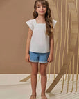 Conjunto de Bata em Tricoline Maquinetado e Shorts em Jeans 96893 Infanti Infantil Menina