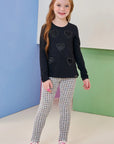 Conjunto de Blusa Alongada em Cotton com Calça Legging em Malha Jacquard Kim 92674 Infanti Infantil Menina