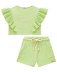 Conjunto de Blusa Boxy e Shorts em Malha Texturizada 88146 Infanti Infantil Menina