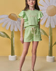 Conjunto de Blusa Boxy e Shorts em Malha Texturizada 88146 Infanti Infantil Menina