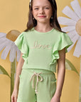 Conjunto de Blusa Boxy e Shorts em Malha Texturizada 88146 Infanti Infantil Menina