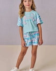 Conjunto de Blusa Boxy e Shorts em Meia Malha Fresh 88899 Infanti Infantil Menina