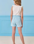 Conjunto de Blusa Boxy em Canelado e Shorts em Linho Bordado Flores 84320 Infanti Infantil Menina