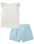 Conjunto de Blusa Boxy em Canelado e Shorts em Linho Bordado Flores 84320 Infanti Infantil Menina