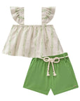 Conjunto de Blusa Boxy em Linho Bordado Listras e Shorts em Viscose 85457 Infanti Infantil Menina