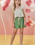 Conjunto de Blusa Boxy em Linho Bordado Listras e Shorts em Viscose 85457 Infanti Infantil Menina