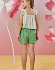 Conjunto de Blusa Boxy em Linho Bordado Listras e Shorts em Viscose 85457 Infanti Infantil Menina