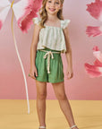 Conjunto de Blusa Boxy em Linho Bordado Listras e Shorts em Viscose 85457 Infanti Infantil Menina