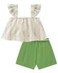 Conjunto de Blusa Boxy em Linho Bordado Listras e Shorts em Viscose 85457 Infanti Infantil Menina