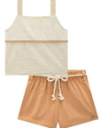 Conjunto de Blusa Boxy em Linho Deluxe e Shorts em Blend de Linho 86529 Infanti Infantil Menina