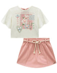 Conjunto de Blusa Boxy em Malha Fresh com Short Saia em Cotton Jeans 93389 Infanti Infantil Menina