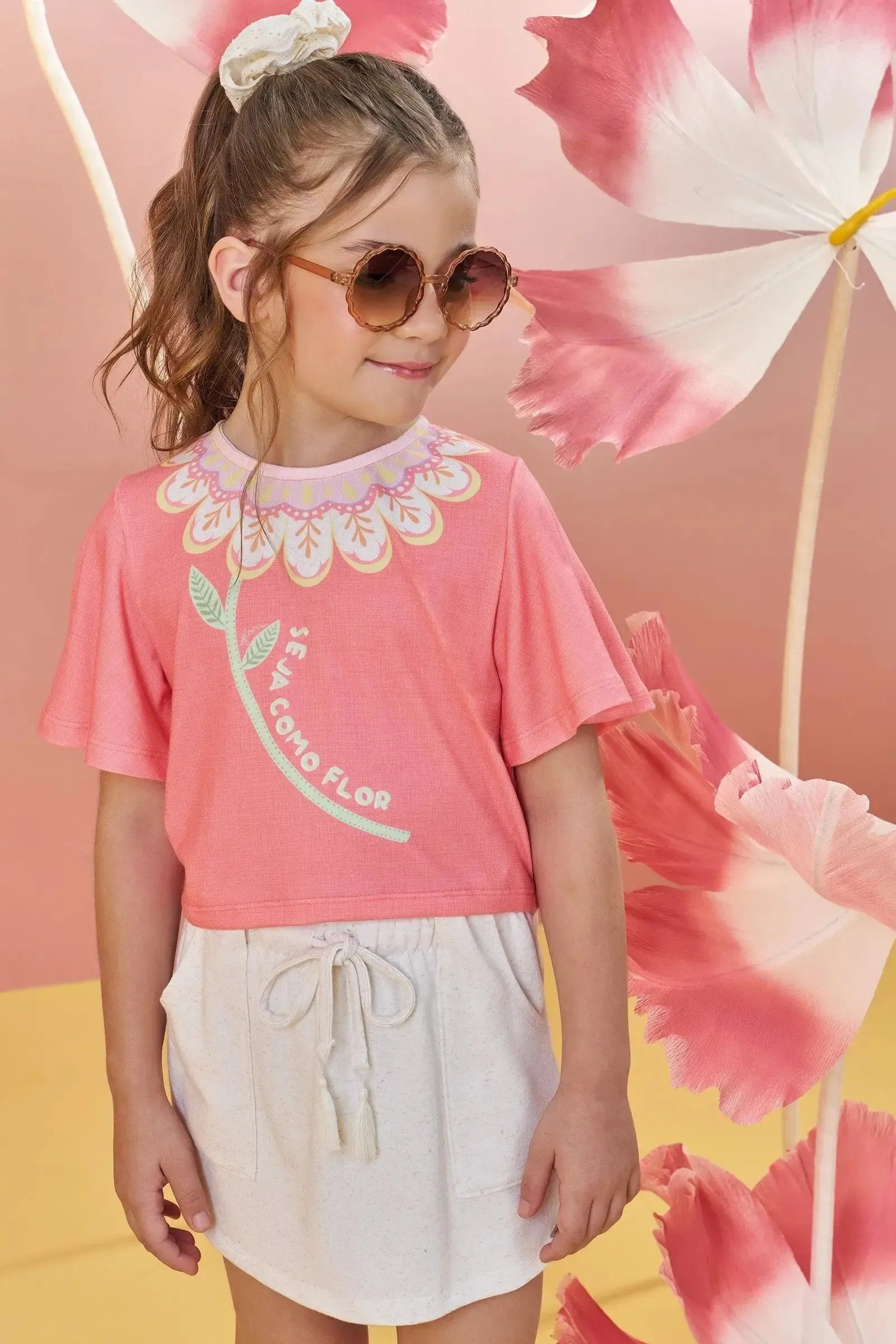 Conjunto de Blusa Boxy em Malha Fresh com Short Saia em Molevisco