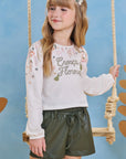 Conjunto de Blusa Boxy em Malha Fresh e Shorts em Couro Sintético 90496 Infanti Infantil Menina