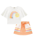Conjunto de Blusa Boxy em Malha Power e Short Saia em Moletom sem Pelúcia 86915 Infanti Infantil Menina