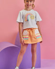 Conjunto de Blusa Boxy em Malha Power e Short Saia em Moletom sem Pelúcia 86915 Infanti Infantil Menina