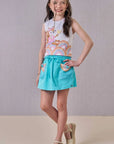 Conjunto de Blusa Boxy em Meia Malha com Short Saia em Canelado Liz 89019 Infanti Infantil Menina