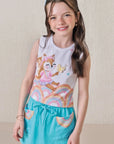 Conjunto de Blusa Boxy em Meia Malha com Short Saia em Canelado Liz 89019 Infanti Infantil Menina