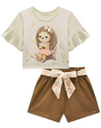 Conjunto de Blusa Boxy em Meia Malha com Shorts em Cotton Jeans 93363 Infanti Infantil Menina