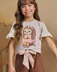 Conjunto de Blusa Boxy em Meia Malha com Shorts em Cotton Jeans 93363 Infanti Infantil Menina