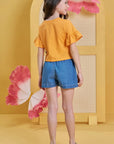 Conjunto de Blusa Boxy em Meia Malha com Shorts em Jeans 85191 Infanti Infantil Menina