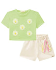 Conjunto de Blusa Boxy em Meia Malha com Shorts em Moletom sem Pelúcia 86520 Infanti Infantil Menina