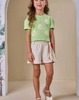 Conjunto de Blusa Boxy em Meia Malha com Shorts em Moletom sem Pelúcia 86520 Infanti Infantil Menina