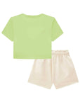 Conjunto de Blusa Boxy em Meia Malha com Shorts em Moletom sem Pelúcia 86520 Infanti Infantil Menina