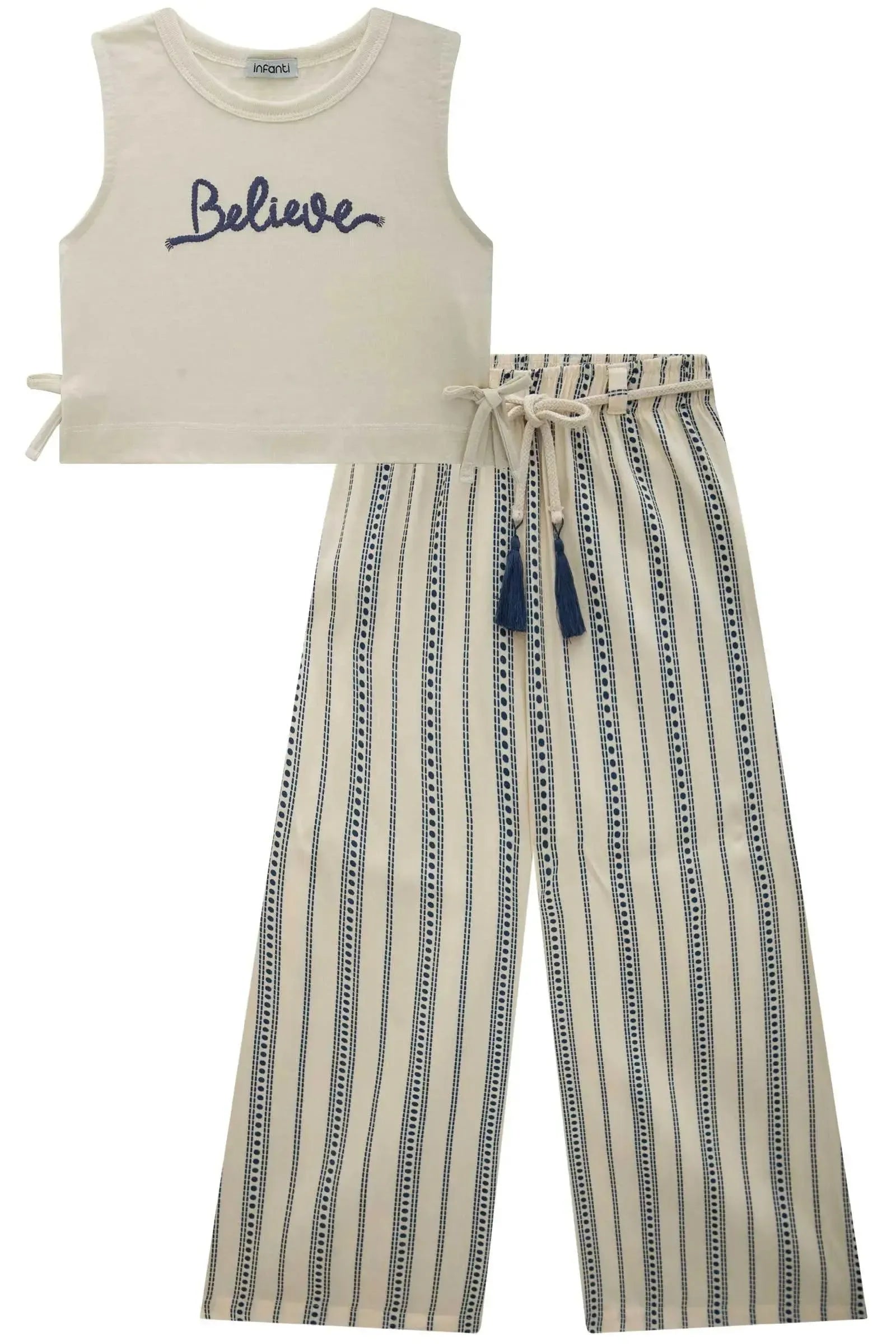 Conjunto de Blusa Boxy em Meia Malha e Calça em Viscose 84603 Infanti Infantil Menina