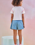 Conjunto de Blusa Boxy em Meia Malha e Short Saia em Jeans com Elastano 83449 Infanti Infantil Menina