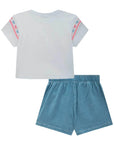 Conjunto de Blusa Boxy em Meia Malha e Short Saia em Jeans com Elastano 83449 Infanti Infantil Menina