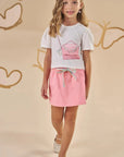 Conjunto de Blusa Boxy em Meia Malha e Short Saia em Moletom sem Pelúcia 87772 Infanti Infantil Menina