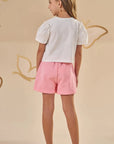 Conjunto de Blusa Boxy em Meia Malha e Short Saia em Moletom sem Pelúcia 87772 Infanti Infantil Menina