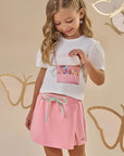 Conjunto de Blusa Boxy em Meia Malha e Short Saia em Moletom sem Pelúcia 87772 Infanti Infantil Menina