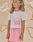 Conjunto de Blusa Boxy em Meia Malha e Short Saia em Moletom sem Pelúcia 87772 Infanti Infantil Menina