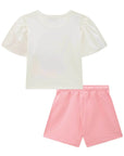 Conjunto de Blusa Boxy em Meia Malha e Short Saia em Moletom sem Pelúcia 87772 Infanti Infantil Menina