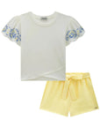 Conjunto de Blusa Boxy em Meia Malha e Shorts em Tecido Texturizado 84600 Infanti Infantil Menina