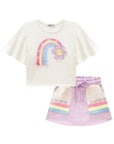 Conjunto de Blusa Boxy em Meia Power e Short Saia em Moletom sem Pelúcia 88893 Infanti Infantil Menina