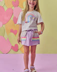 Conjunto de Blusa Boxy em Meia Power e Short Saia em Moletom sem Pelúcia 88893 Infanti Infantil Menina
