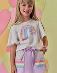 Conjunto de Blusa Boxy em Meia Power e Short Saia em Moletom sem Pelúcia 88893 Infanti Infantil Menina