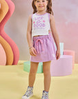 Conjunto de Blusa Boxy em Ribana Fancy e Short Saia em Moletom sem Pelúcia 83452 Infanti Infantil Menina