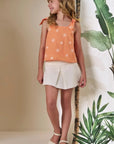 Conjunto de Blusa Boxy em Tricoline Bordado e Short Saia em Sarja com Elastano 86535 Infanti Infantil Menina