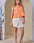 Conjunto de Blusa Boxy em Tricoline Bordado e Short Saia em Sarja com Elastano 86535 Infanti Infantil Menina