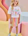 Conjunto de Blusa Boxy Over em Meia Malha e Saia em Tela. Com Shorts Embutido 83459 Infanti Infantil Menina