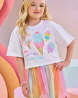 Conjunto de Blusa Boxy Over em Meia Malha e Saia em Tela. Com Shorts Embutido 83459 Infanti Infantil Menina