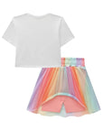 Conjunto de Blusa Boxy Over em Meia Malha e Saia em Tela. Com Shorts Embutido 83459 Infanti Infantil Menina