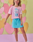 Conjunto de Blusa Boxy Over em Meia Malha e Short Saia em Canelado Liz 87185 Infanti Infantil Menina