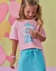 Conjunto de Blusa Boxy Over em Meia Malha e Short Saia em Canelado Liz 87185 Infanti Infantil Menina