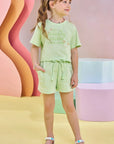 Conjunto de Blusa Boxy Over em Meia Malha e Shorts em Moletom sem Pelúcia 83115 Infanti Infantil Menina