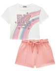 Conjunto de Blusa Boxy Over em Meia Malha e Shorts em Moletwill 93625 Infanti Infantil Menina