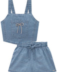Conjunto de Blusa Cropped e Shorts em Jeans Teca 81637 Infanti